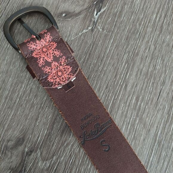 Lucky Brand Bohemian Brown Leather Embroidered Belt with Stamped Edging Small - Picture 4 of 6